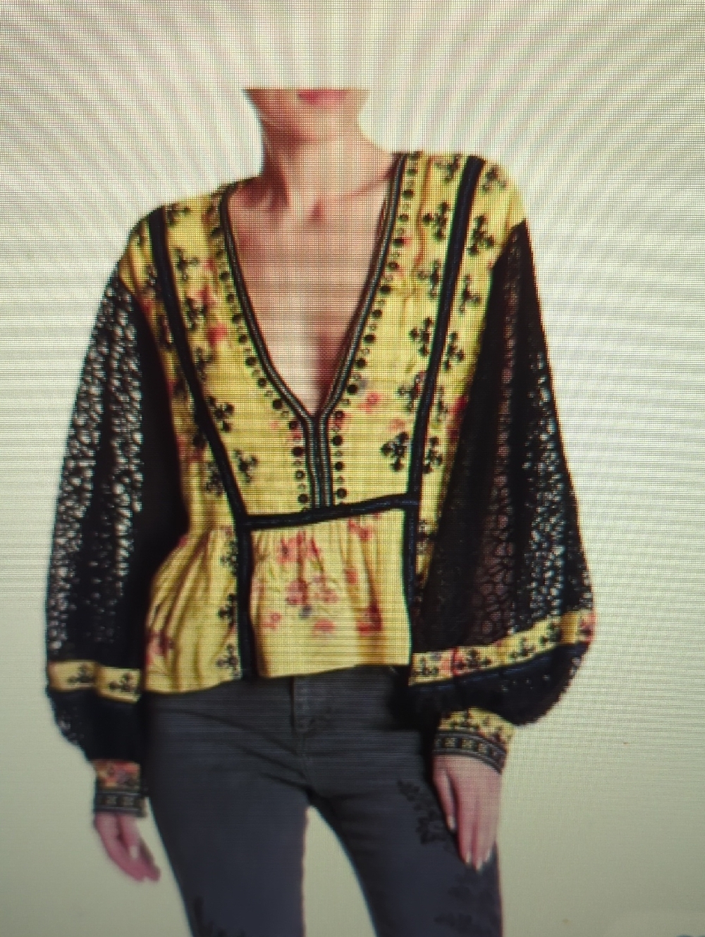 Free People Yellow Floral Peasant Blouse "Boogie All Night" L